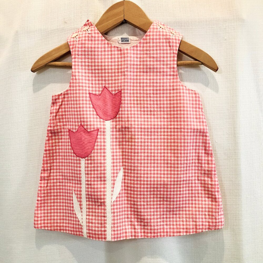 Bullock's Wilshire Vintage 1960s Gingham Toddler Dress Pink and White Size 2T 3T